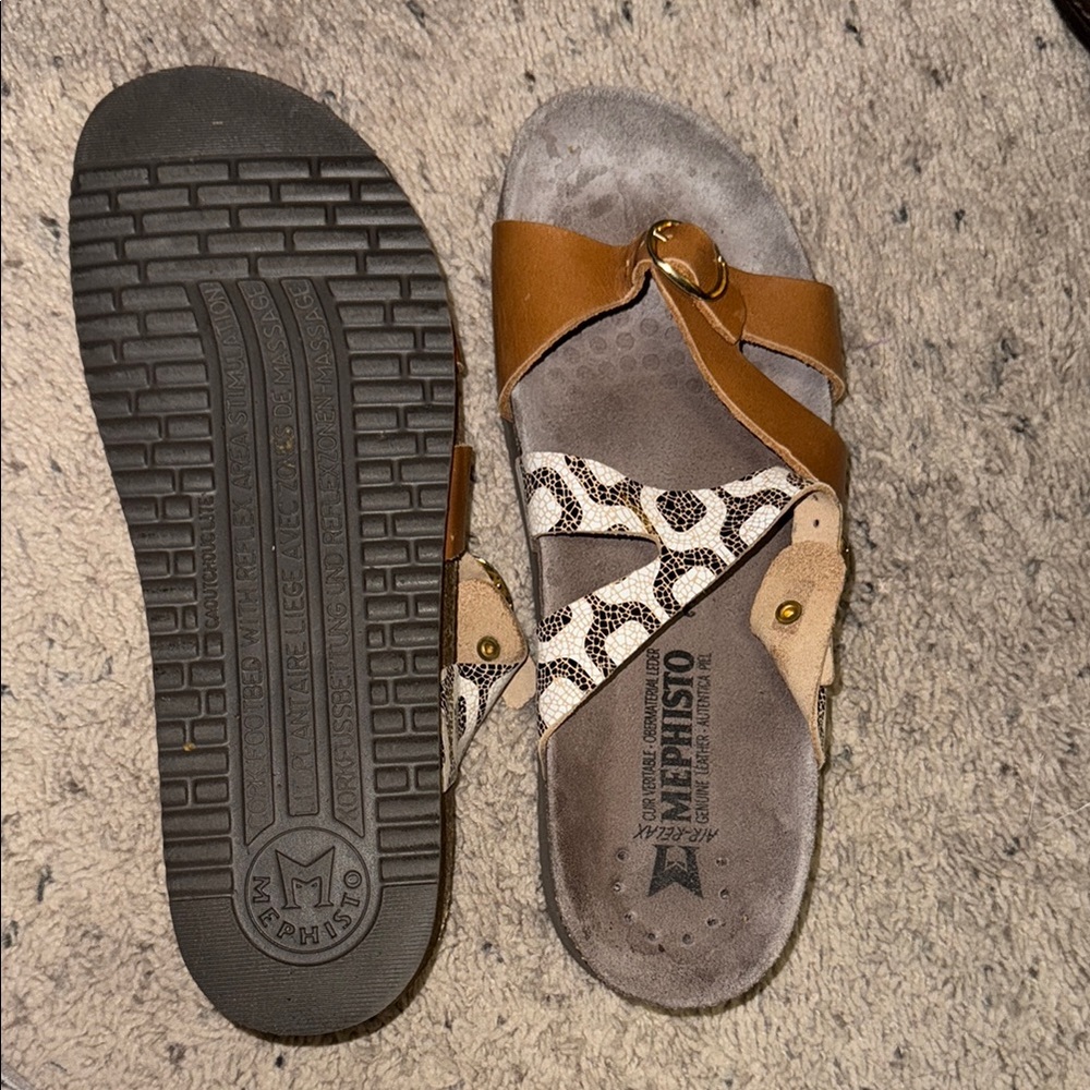 Mephisto Tan and Black Sandals with Geometric Pattern